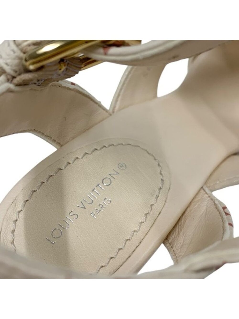 Louis Vuitton Starboard Line Monogram Sandals Shoes Leather Beige Wedge Sole - Picture 7 of 9